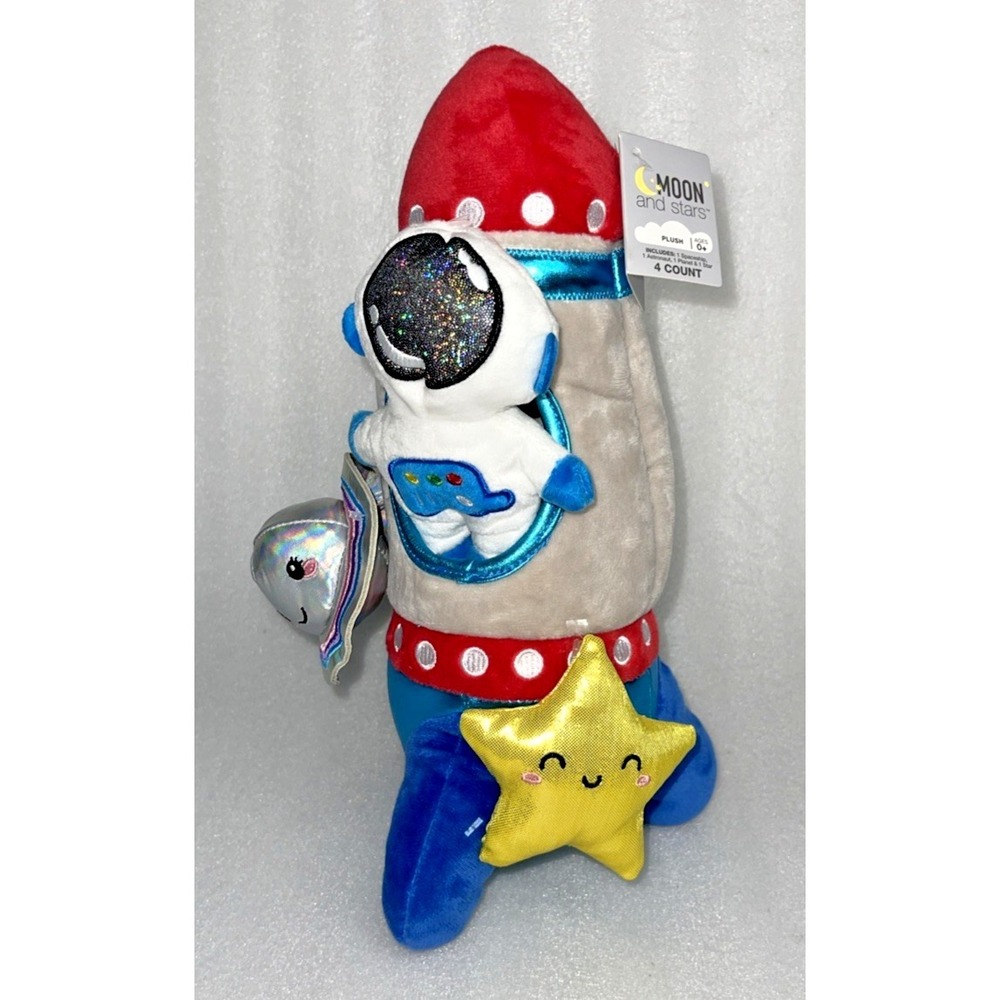 Moon and Stars‎ Rocket Spaceship Astronaut Planet Star 4 Piece Plush Toy NEW